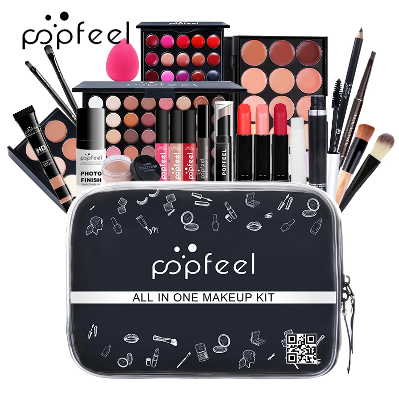 

Popfeel 24pc Makeup Set Eyeshadow Lipstick Eyebrow Pencil Lip Gloss Makeup Brush Powder Puff Nail Polish With Makeup Bag Cosmeti