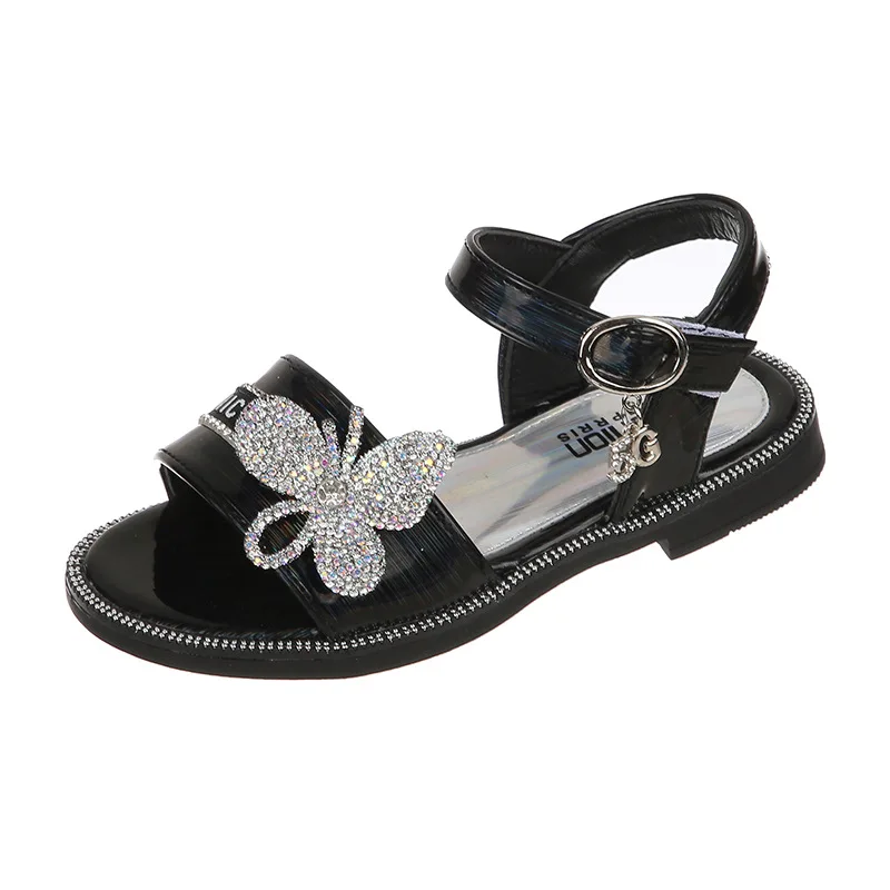 

Summer Children's Butterfly With Rhinestone Princess Beach Sandals Casual Soft Beach Shoes Medium Big Kids Girls Leather Flats