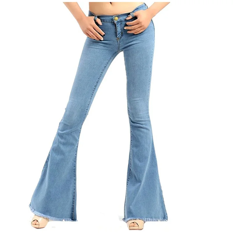 

Autumn And Spring Women's Jeans Mid Waist Skinny Denim Fashion Female Casual Buttons Slim Slimming Tassel Temperament Flare Pant