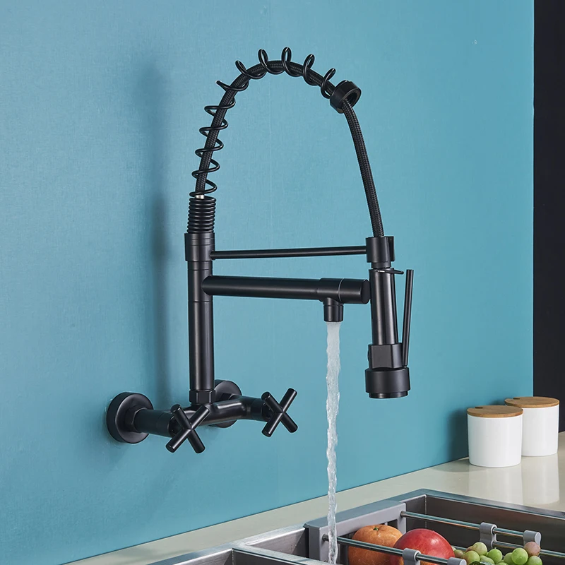 Кухонный Смеситель Senlesen пружинный матовый черный кран с двойным носиком