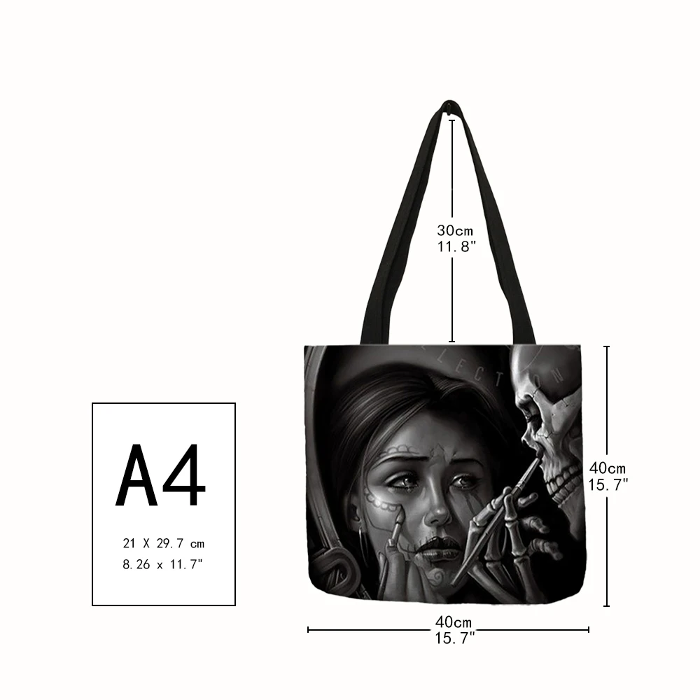Новое поступление сумка на плечо Bolsa De Hombro Tatoos Искусство Череп льняные складные