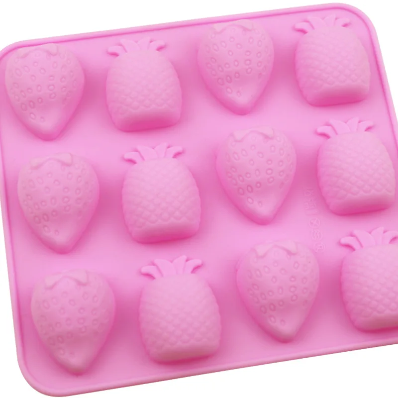 12 ячеек клубника ананас силиконовая форма для шоколада торта милый маленький Q