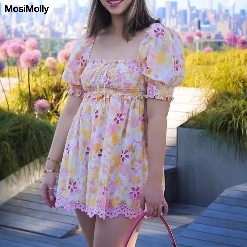 

MosiMolly 2021 хлопковое платье с вышивкой кружевное Цветочное платье Бохо пляжное платье