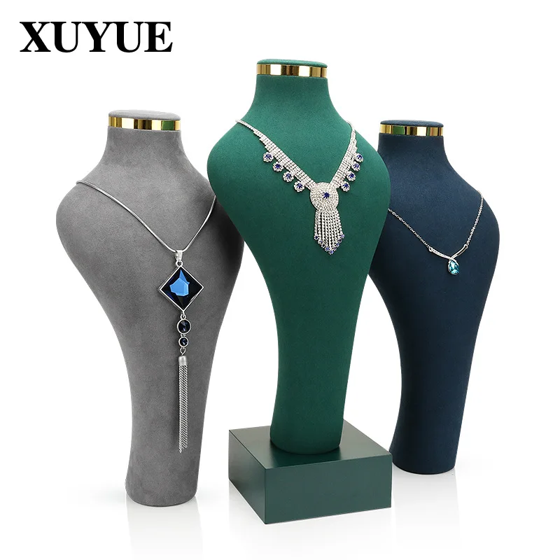 Necklace mannequin head display stand factory direct metal ring microfiber high-end neck counter jewelry stand