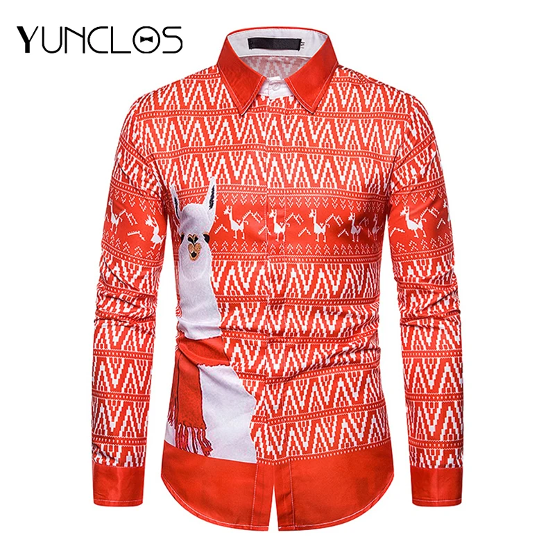 Мужская приталенная рубашка с длинным рукавом и 3D принтом|Повседневные рубашки| |