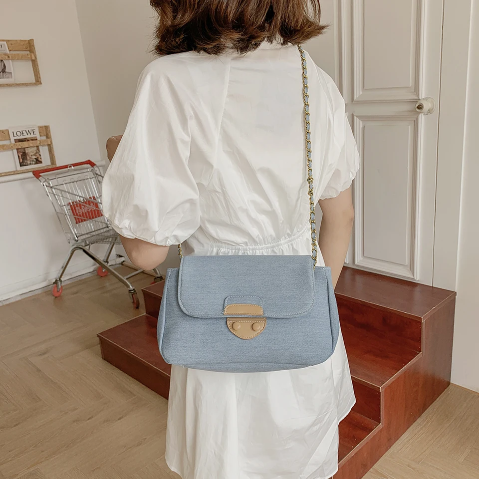 

Vintage Women Canvas Bag 2021 Fashion Branded Designer Chain Shoulder Bag Ladies Small Casual Travel Crossbody Bags Solid