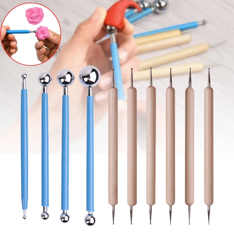 

10 шт., 2-полосная ручка для маникюра в горошек, инструменты для маникюра, сделай сам, смешанные кончики, DNJ998