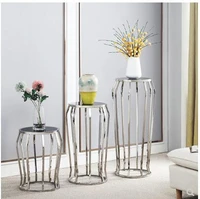 Contemporary and contracted light luxury stainless steel tea table flower stand indoor balcony metal objects flower stand