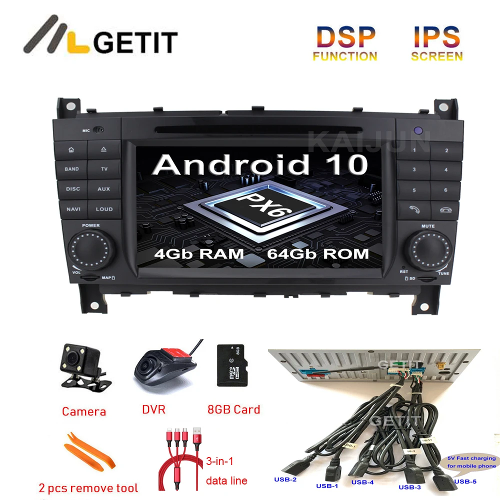 5 USB DSP Android 10 автомобильный DVD мультимедиа радио GPS для Mercedes Benz W203 W209 W219 A Class A160 C C180