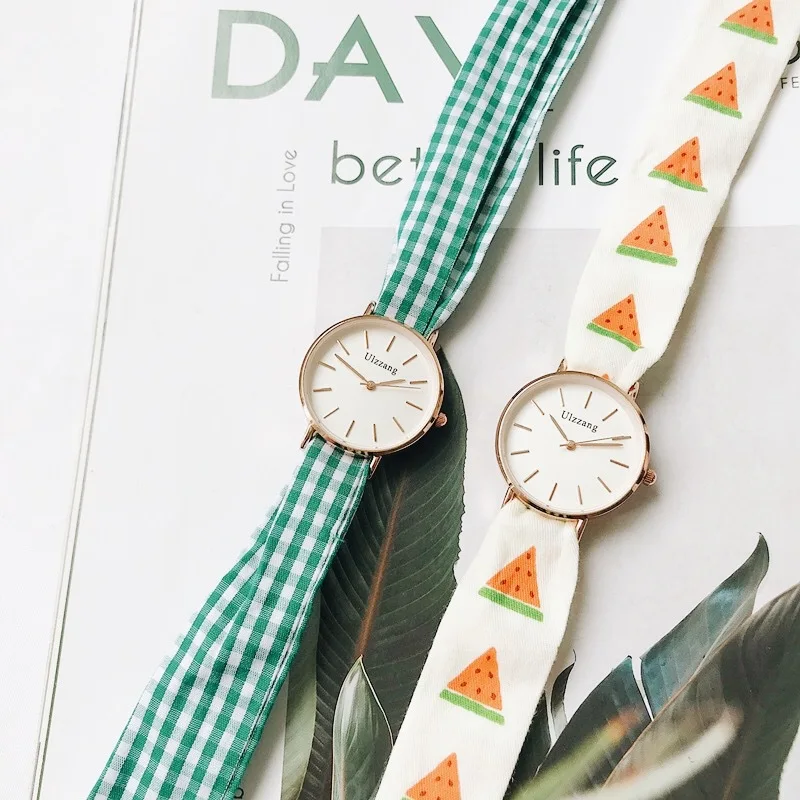 Женские кварцевые наручные часы в клетку с принтом арбуза|Женские часы| |