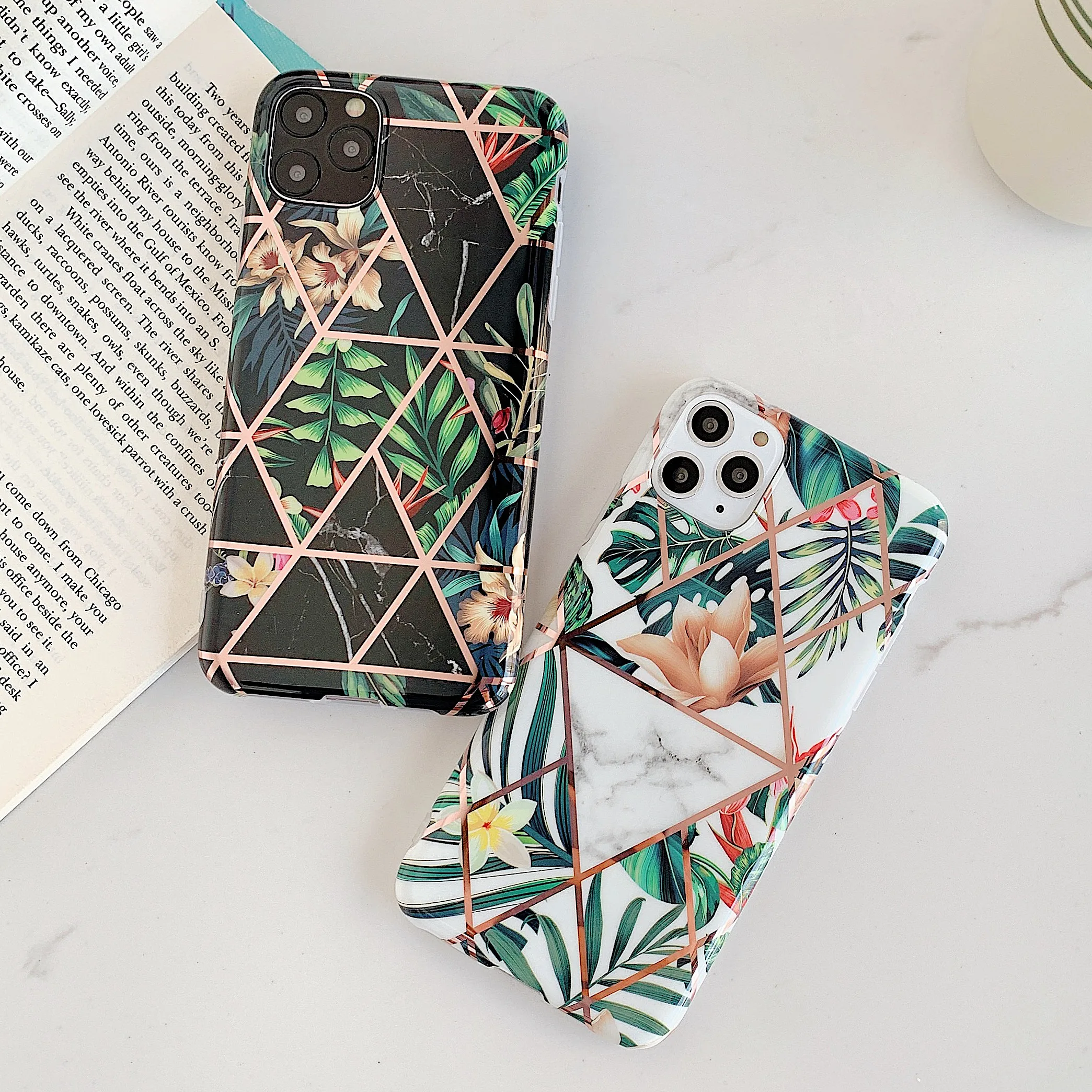 

For iPhone 6 6s 7 8 Plus X XS Max Phone Case Galvanized mosaic marble For iPhone 11 11pro max phone case Flowers Series