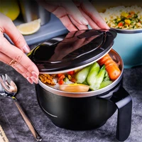 304 stainless steel noodle bowl with handle lid lunch box rice soup instant food container household utensil bento box 1pc
