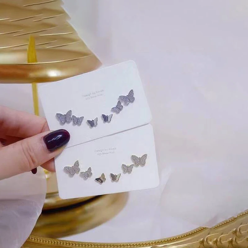 

Butterfly Stud Earrings One Set 14k Real Gold Crystal Zircon Fashion Jewelry Earrings For Women Party Wedding Gift Ins Hot Sale