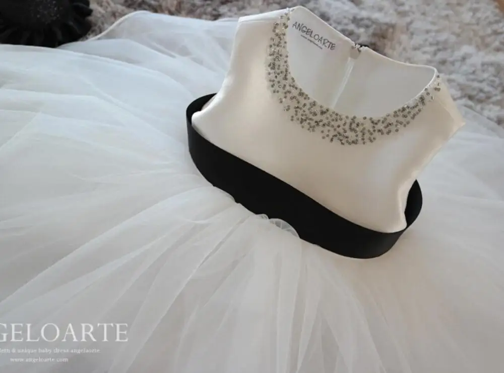 New Flower Girls Dresses Children Sleeveless Beading Tulle Party Wedding Dress with Red Ribbon Formal Princess | Детская одежда и