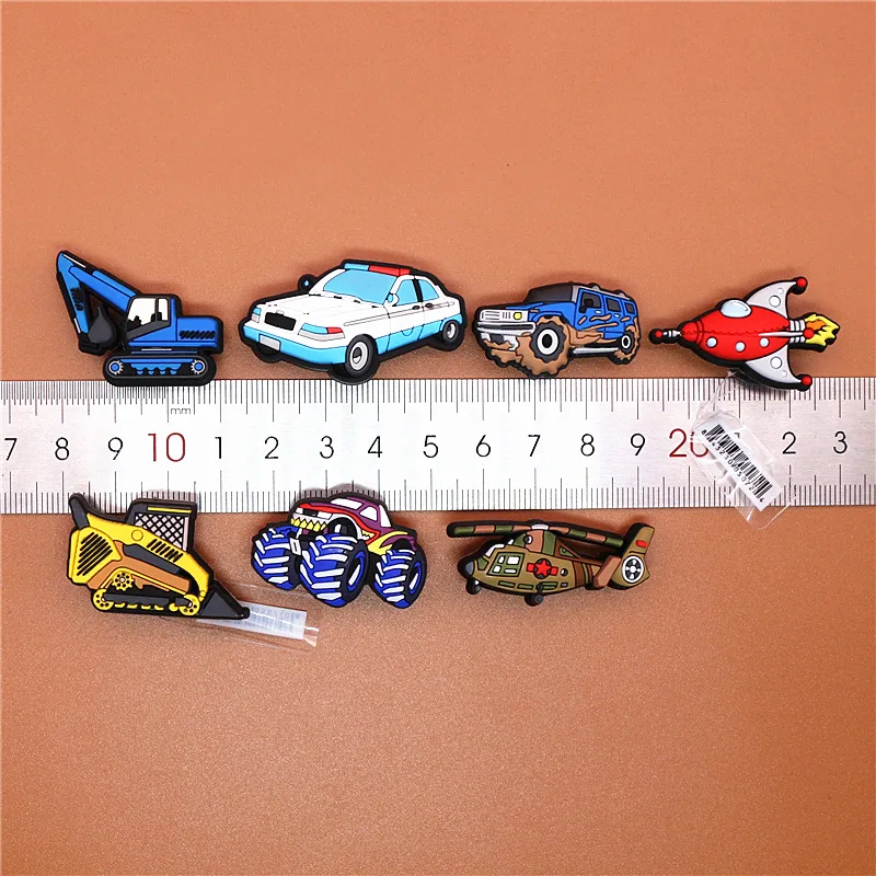 Original PVC Car Shoe Buckle Accessories Cute Excavator Aircraft Shoes Decoration Jibz for Croc Charms Bracelets Kids Gifts U160