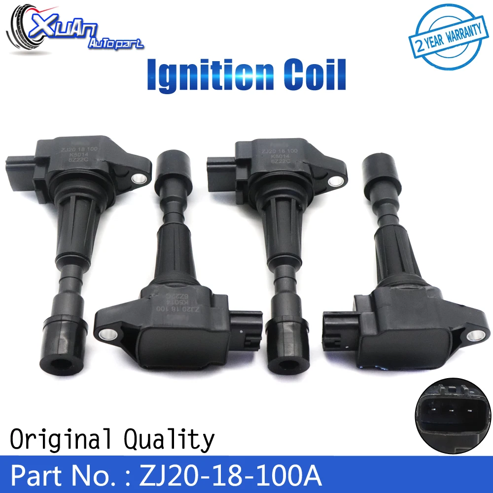 

XUAN High Quality 4 pcs Ignition Coil ZJ20-18-100 For 11-15 Mazda 2 1.5L-L4 Mazda 3 1.4L 1.6L 2011-2014 CUF2163 CU1530 CF73
