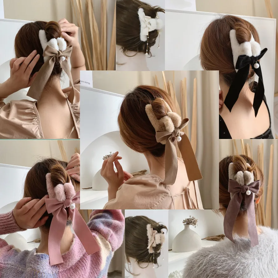 

Women's hair accessories plush hair claw plastic shark hair clip Plush Butterfly hair clip Bow ribbon Pearl tassel hair clip