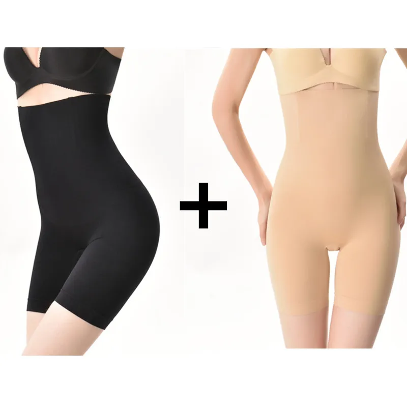 black and skin Утягивающие шорты с завышенной талией для коррекции фигуры, женские Утягивающие трусы, утягивающие брюки для живота - Цвет: black and skin