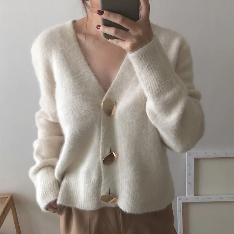 Зимний Кардиган с v образным вырезом женский свитер вязаный кардиганы женские