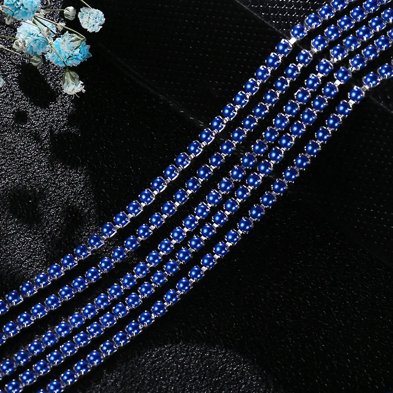 1 м с кристаллами серебрянной акантовкой 2/2.5 мм металлической цепью Разноцветный