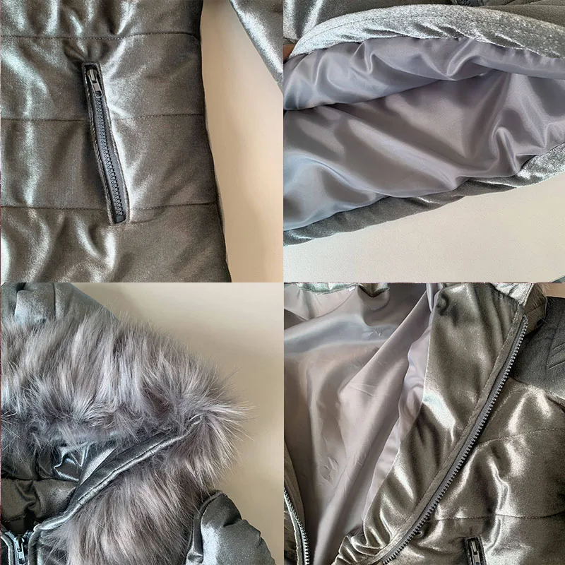 Женская зимняя стеганая куртка теплая хлопковая бархатная серого и розового