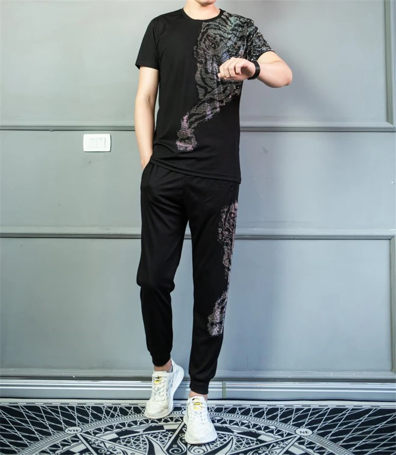 

High-quality fashion two-piece jacket+pants sportswear slim men's suit