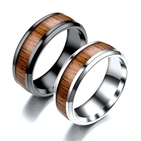 baecyt 316l stainless steel finger rings durable vintage titanium stainless steel 8mm ring wood grain ring jewelry for men