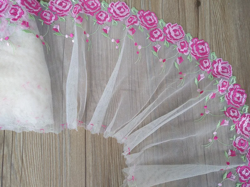 13 ярдов Роза цветок светильник зеленый 20 см кружевная ткань с широкой отделкой