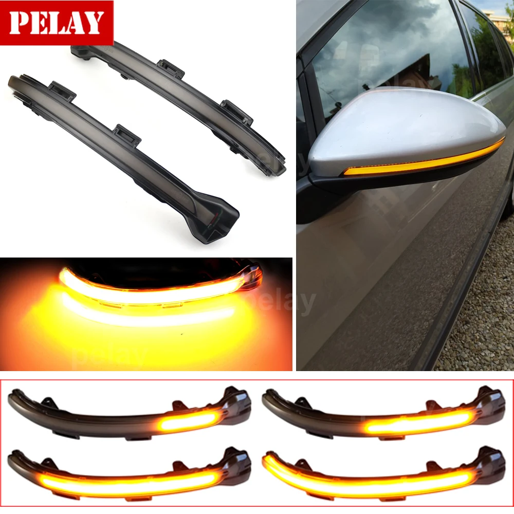2 Pieces For VW Golf MK7 GTI 7 R Rline GTD Dynamic Bright LED Turn Signal Rearview Mirror Light Water Flowing Indicator Blinker