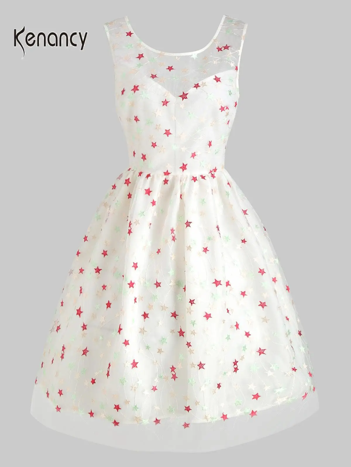 Женское Сетчатое платье с вышивкой и звездами Kenancy летнее без рукавов круглым
