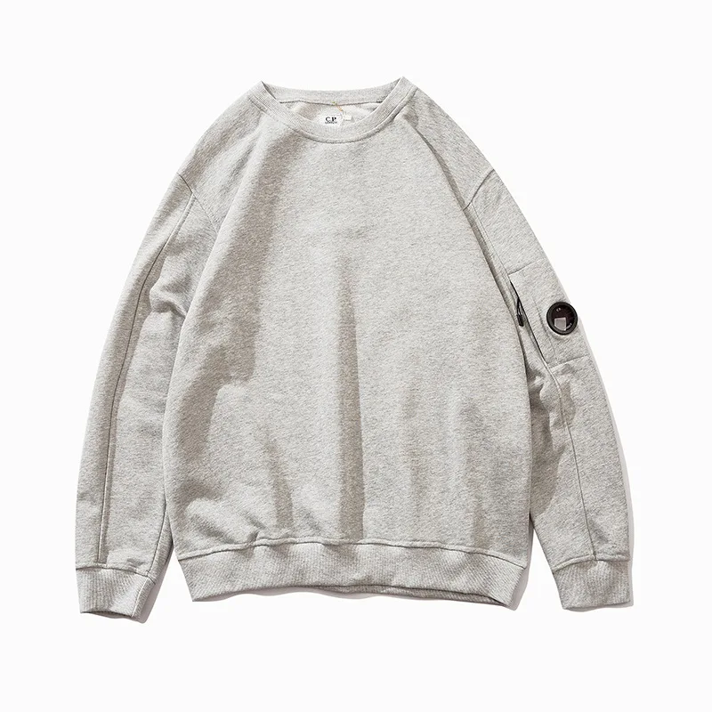 

2021 cp Men and Women Couple Side Zipper Lens Terry Fabric Crew Neck Pullover Sweatshirt Tide 1:1 high copy Stone