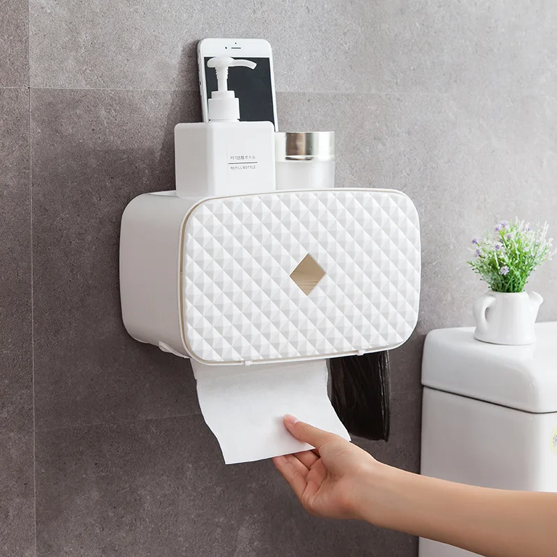 

Waterproof Wall Mount Toilet Paper Holder Shelf Toilet Paper Tray Roll Paper Tube Storage Box Creative Tray Tissue Box Home