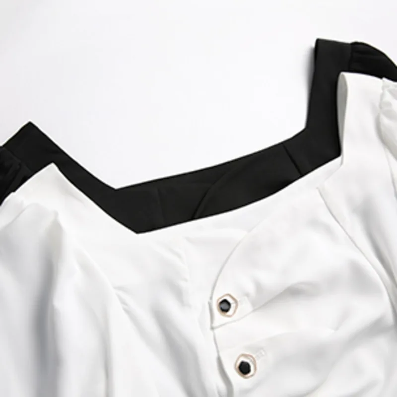 

Fashion Square Collar Casual Women Clothes Solid Tops Chic Vintage Blusas Puff Sleeve Blouses 2021 Spring Autumn High Quality