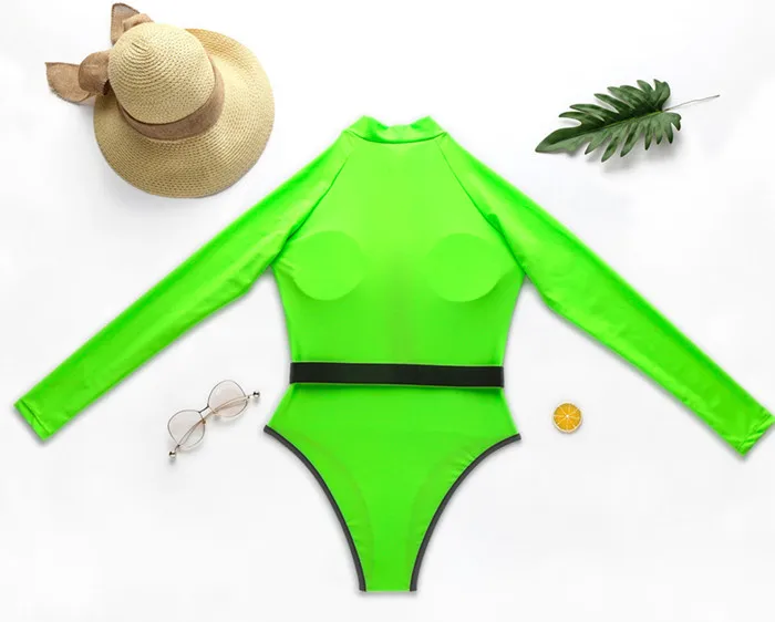 Сексуальное боди с длинным рукавом 2020 Новый Неон застежкой молнией и