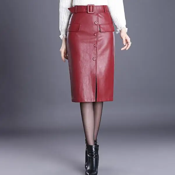 Для женщин Искусственная кожа Юбки женские с завышенной талией для девочек