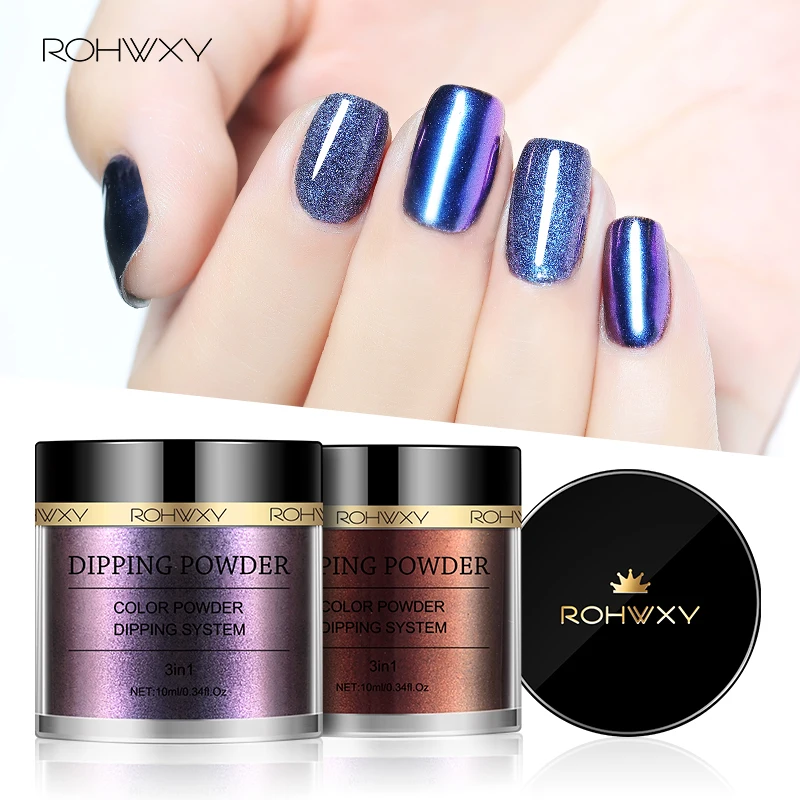 ROHWXY 10 мл пудра Хамелеон Сияющий голографический блестящий порошок зеркальный эффект система погружения ногтей без лампы лечения натуральный сухой