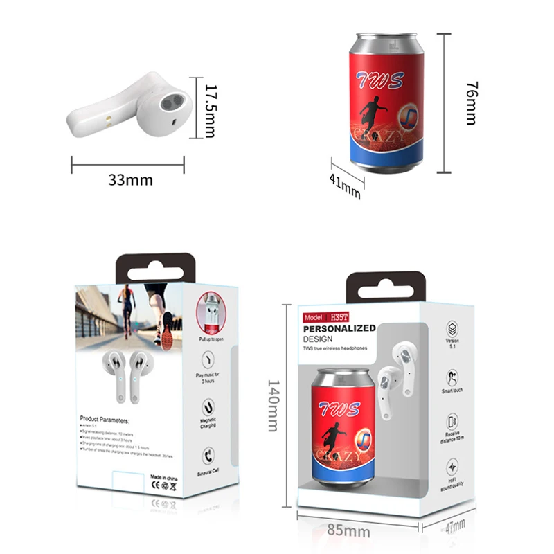 

Mini Can Bluetooth Earphones Wireless Headphones Bluetooth Gaming Earbuds 9D Stereo Sports Tws Headphones With Microphone