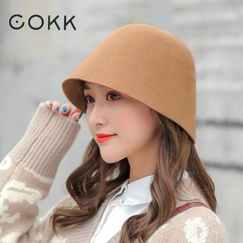 Женские шерстяные шапки COKK модные теплые ведра из мягкой шерсти для церкви
