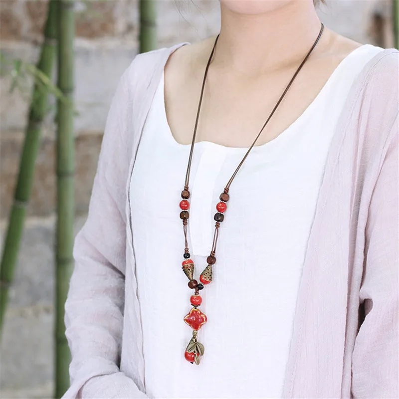 2023 Восстановление древних путей - популярная керамическая цепочка с подвеской в виде кисти листьев на длинном ожерелье - ювелирное изделие лучший подарок.