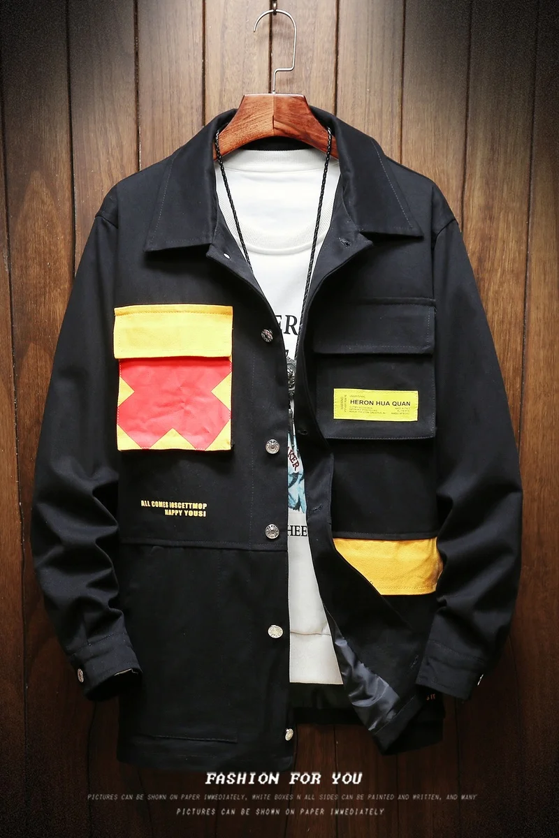 

AutumnWinter Pop Jacket Men Large Size 5XL Loose Tooling Style Coat Men Youth Student Class Clothing Simple Fashion Jacket