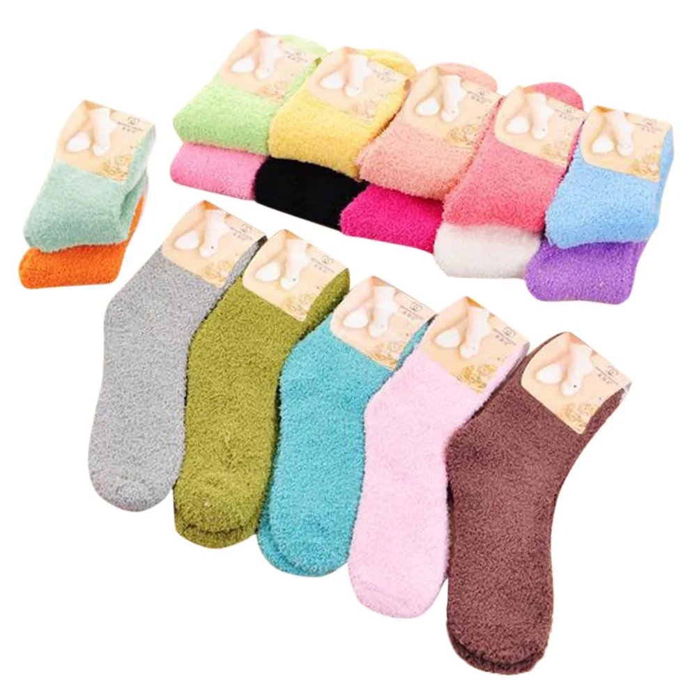 Женские зимние теплые носки милые розовые однотонные мягкие пушистые