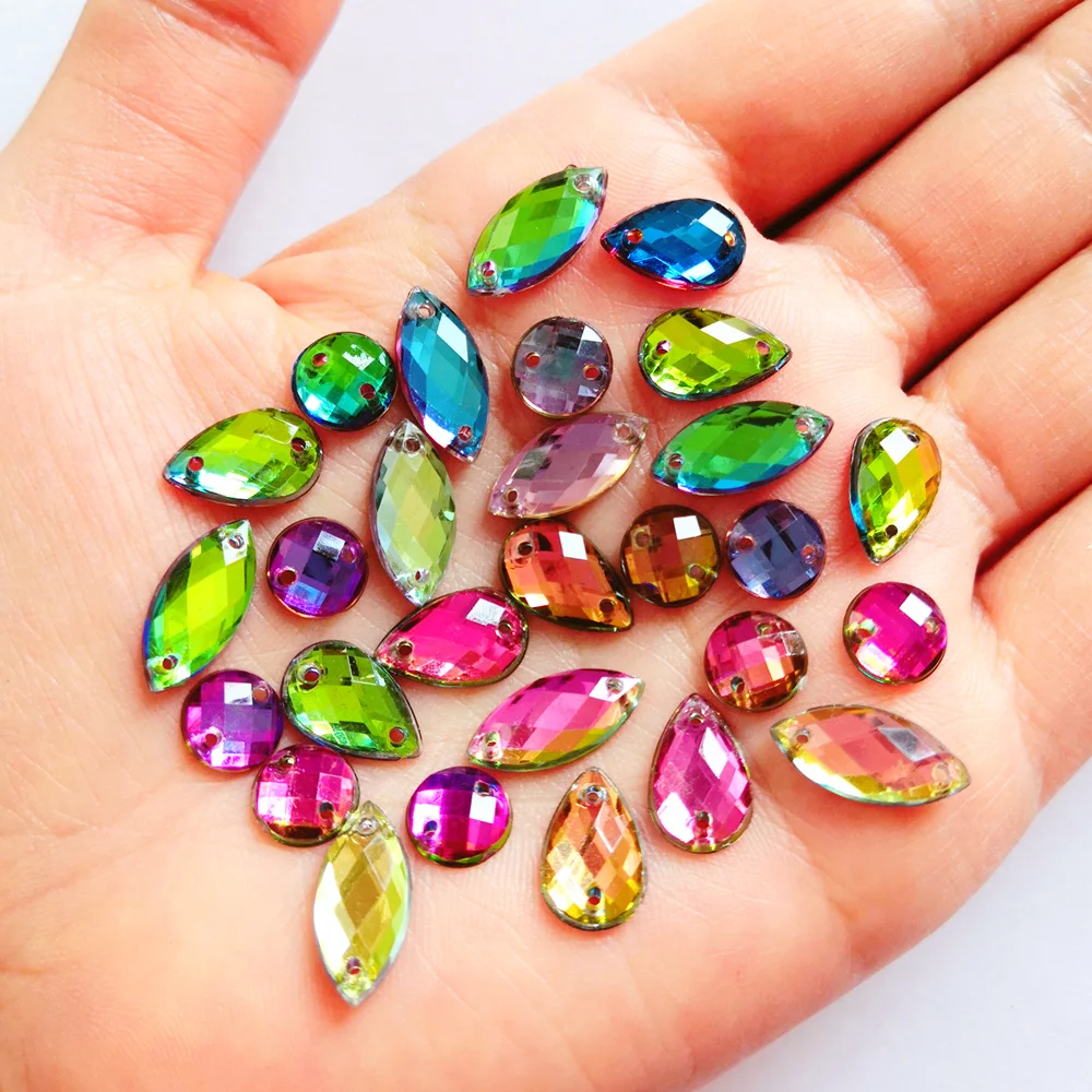 120PS Радуга Цвет круглые серьги капли Наветт микс Форма одежда декоративные камни