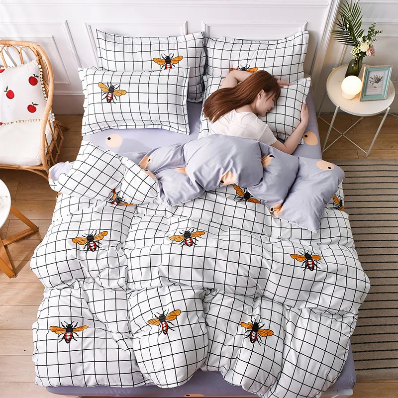 

Modern bedding set 4pcs bed set summer green cool AB side bed sheet Green duvet cover set leaf bed linen new 2020 fashion covers