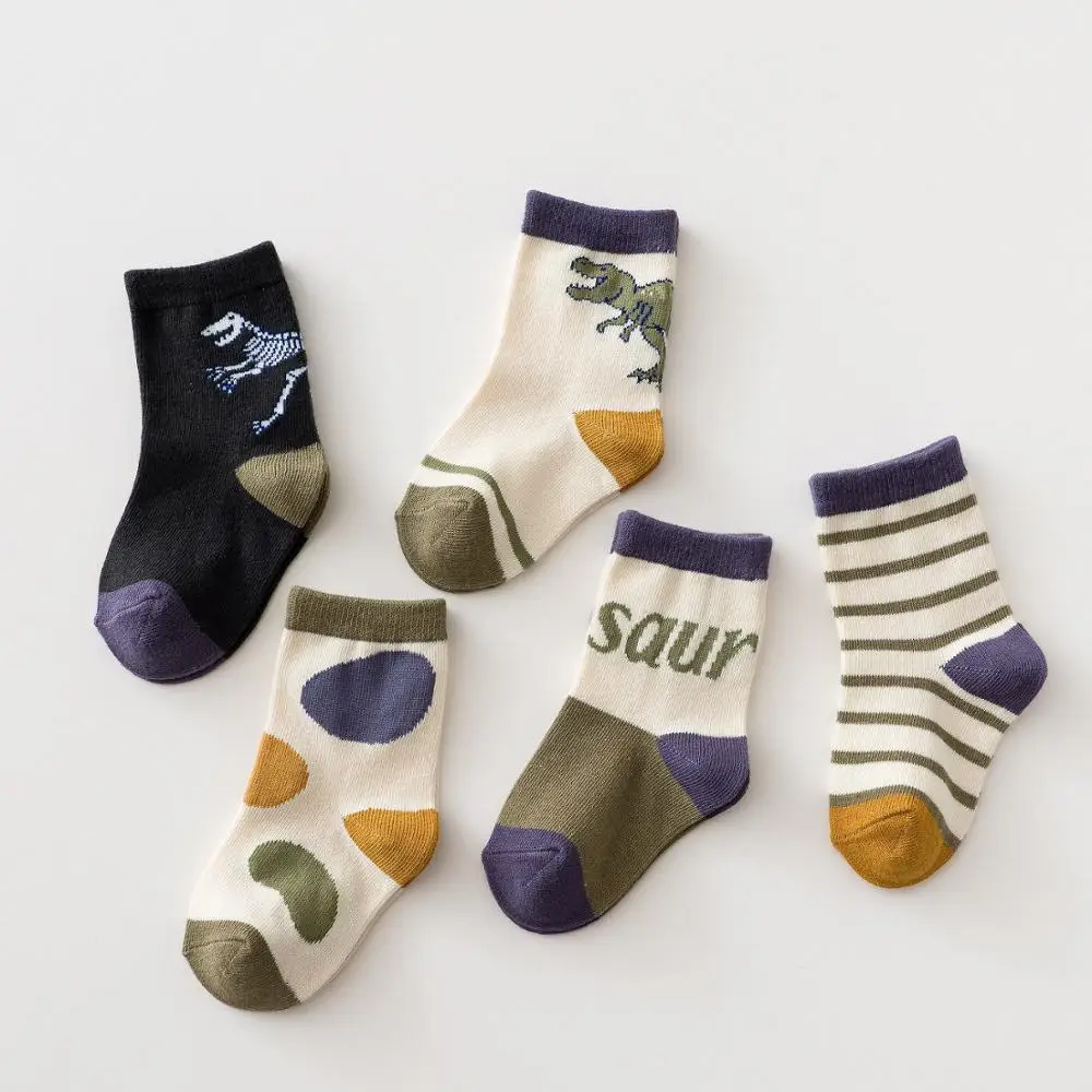

5Pairs/lot Cartoon Dinosaur Jungle Multicolor Cotton Spring Autumn Winter Newborn Boy Kids Socks Baby Girls Breathable Socks