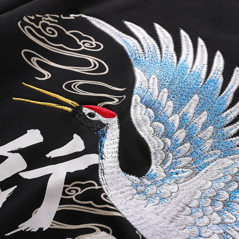 Толстовки с вышивкой журавля китайскими птицами толстовки капюшоном в стиле