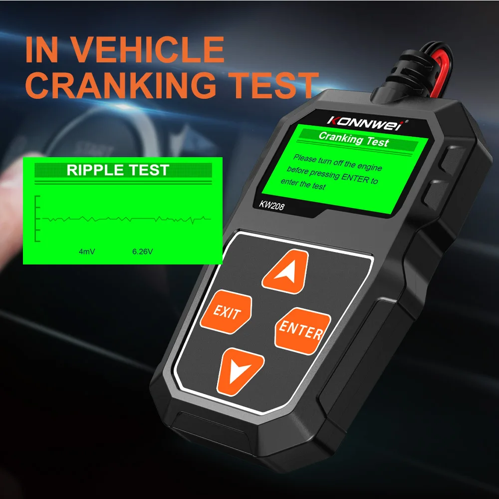 

KONNWEI KW208 12V Car Battery Tester Digital Automotive Diagnostic Tester Analyzer Vehicle Cranking Charging Car Diagnostic Tool