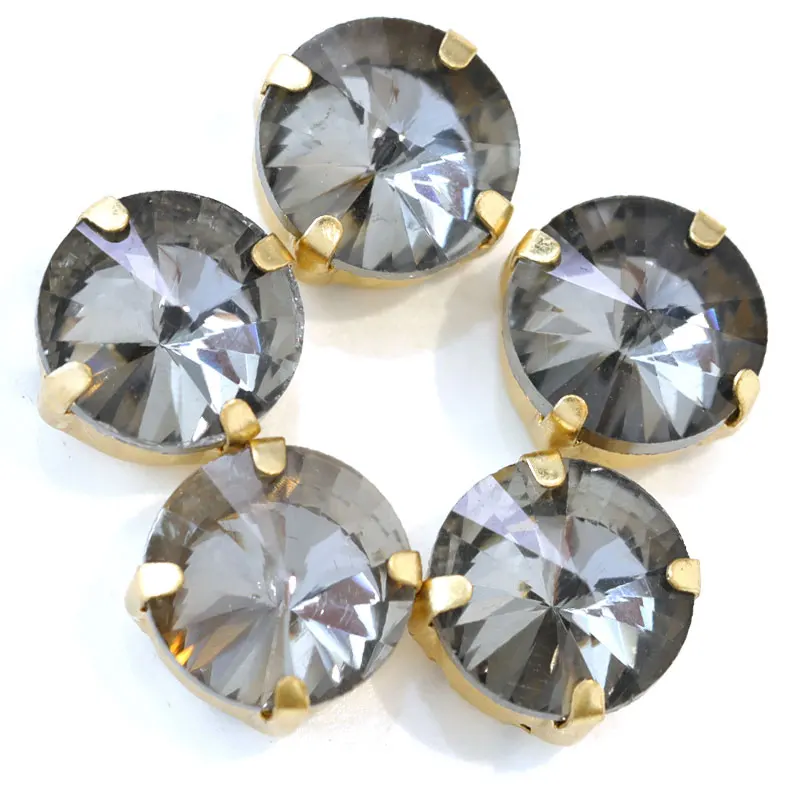 Black Diamond Много цветов круглые Rivoli пришивные стразы из хрустального стекла пришивные стразы с золотыми когтями свободная одежда со стразами E7070 - Цвет: Black Diamond