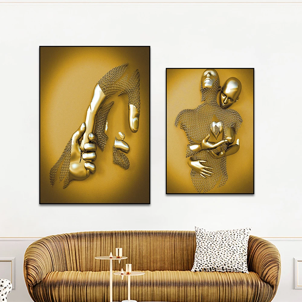 Abstract Metal Figure Statue Art Posters and Prints Modern Lovers Sculpture Canvas Art Paintings Wall Art Decoration Pictures 5