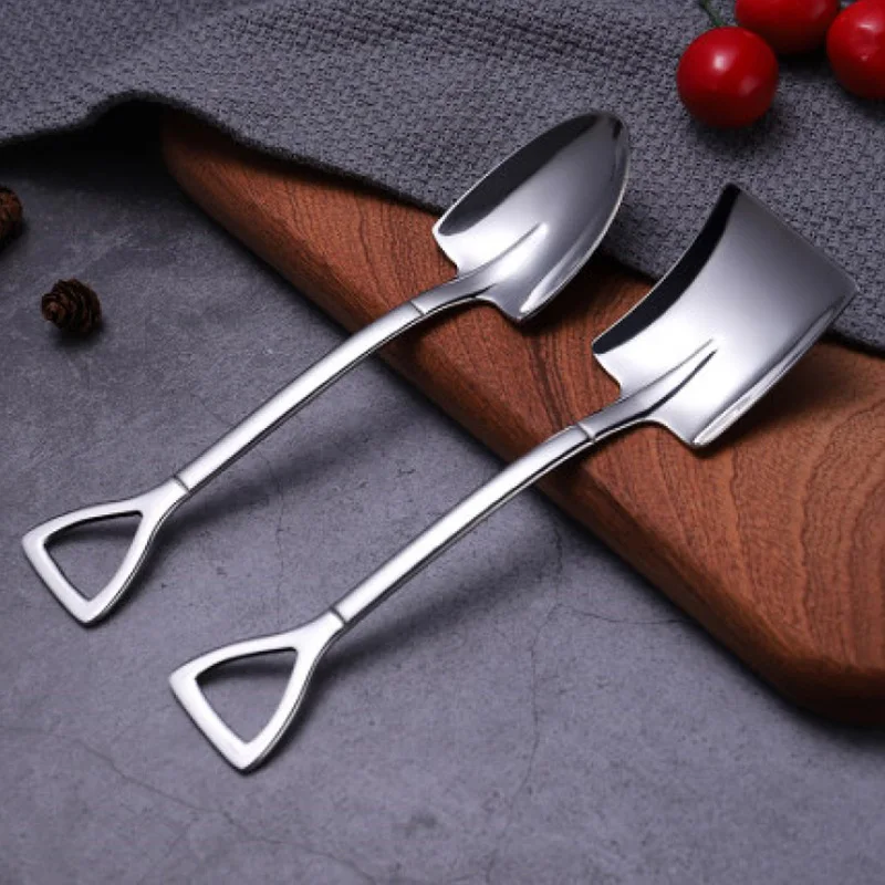

304 Stainless Steel Iron Shovel Spoon Tea Coffee Ice Cream Spoon Engineering Shovel Retro Cute Square Head Spoons Kitchen Gadget