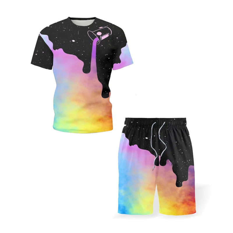 

T-Shirt Shorts 2-Piece Creative Beer 3D Printing Summer Fashion Short Sleeve Pants Sports Leisure Hip Hop Beach Swimming Outdoor